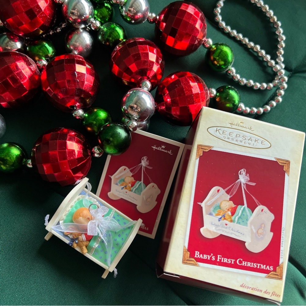 Hallmark Keepsake ornament with red and green holiday beads